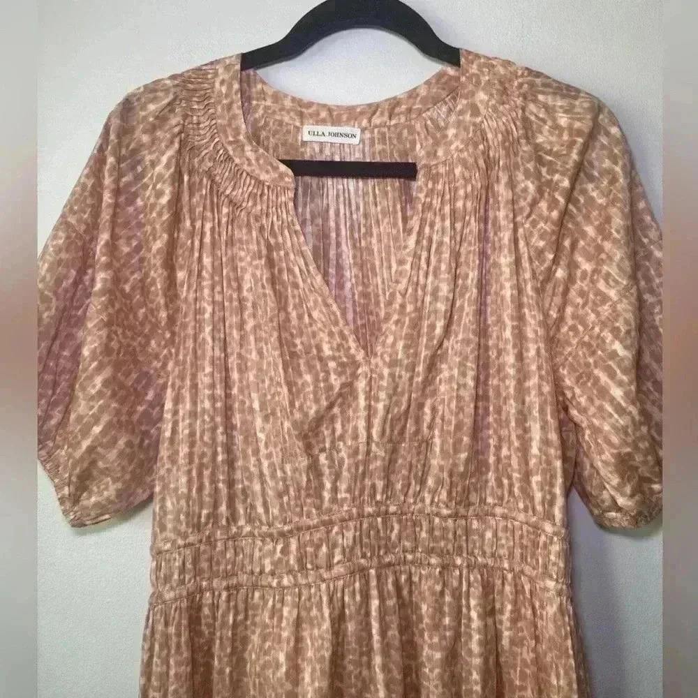 Ulla Johnson Mariana cotton Leopard Print Dress Sz 10 Summer Cocktail peach sun - Picture 6 of 9